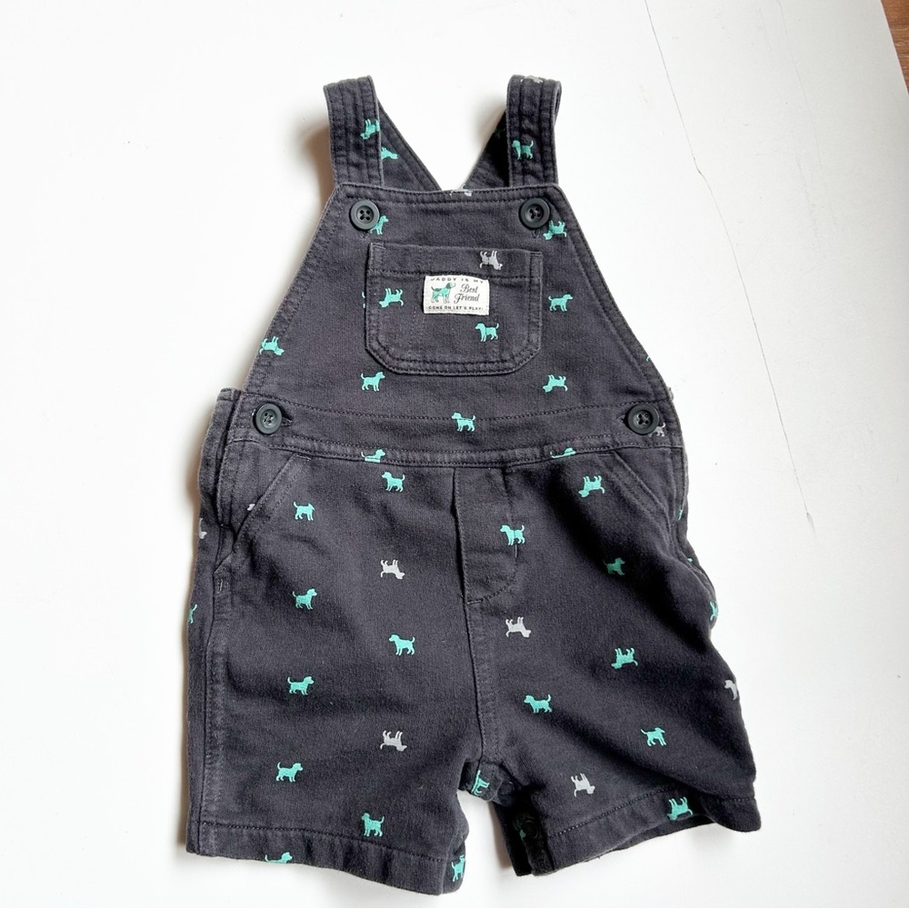 Carter's Black Overall Shorts with Green Dog Pattern 9 months